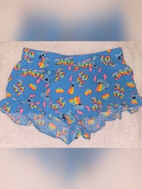 Disney Blue Stitch Rainbow 'LOVE' Pajama Shorts